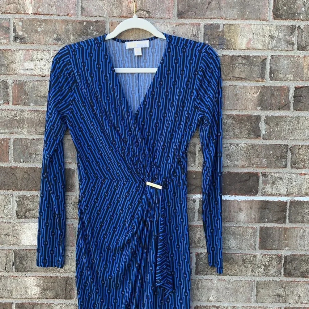 Take 50% OFF- Michael Kors Blue Ribbed Wrap Dress, Size-XS